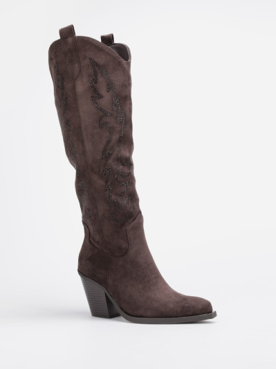 Bottes santiags hautes en suédine à strass