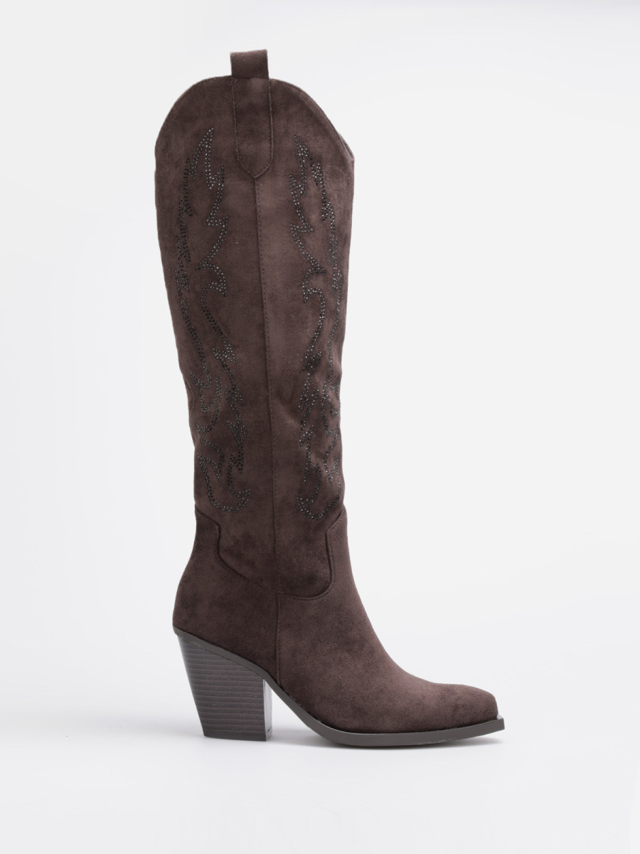 Bottes santiags hautes en suédine à strass