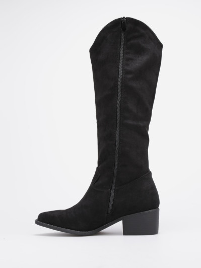 Bottes santiags noires en suédine à talon carré