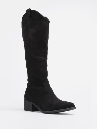 Bottes santiags noires en suédine à talon carré