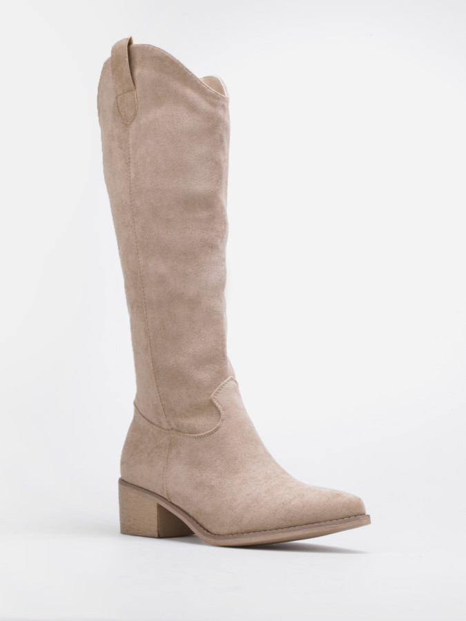 Bottes santiags taupe en suédine à talon carré