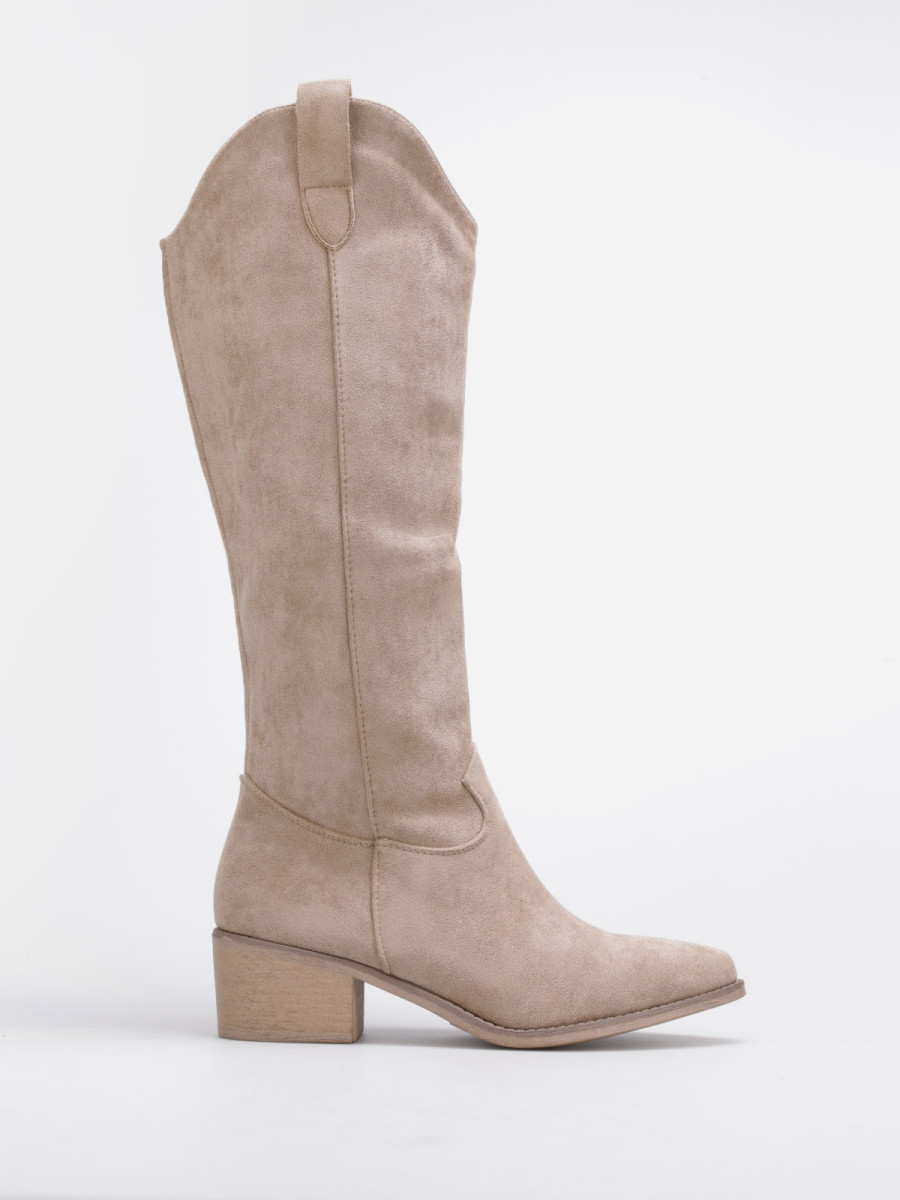 Bottes santiags taupe en suédine à talon carré