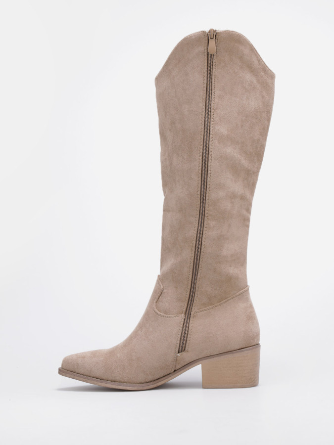 Bottes santiags taupe en suédine à talon carré
