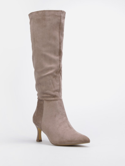 Bottes en suédine taupe avec talon bobine