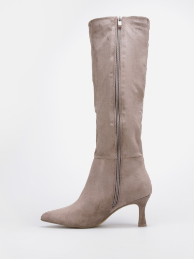 Bottes en suédine taupe avec talon bobine