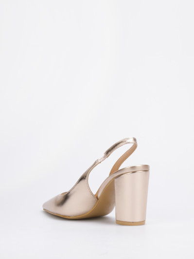 Escarpins slingback dorés rose à talon carré et bout pointu