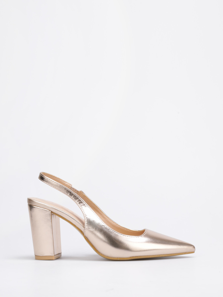 Escarpins slingback dorés rose à talon carré et bout pointu