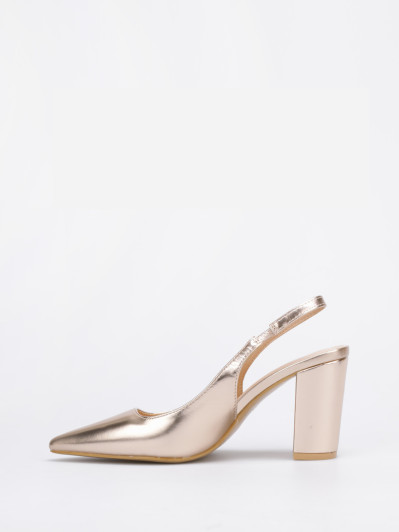 Escarpins slingback dorés rose à talon carré et bout pointu