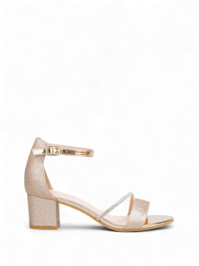 Sandales dorés rose à paillettes et brides à strass