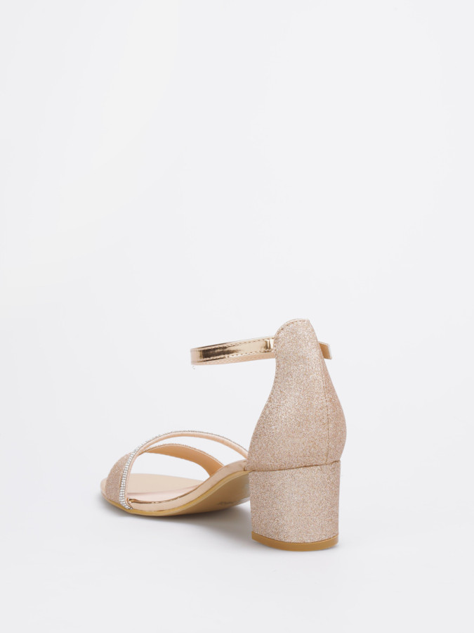 Sandales dorés rose à paillettes et brides à strass