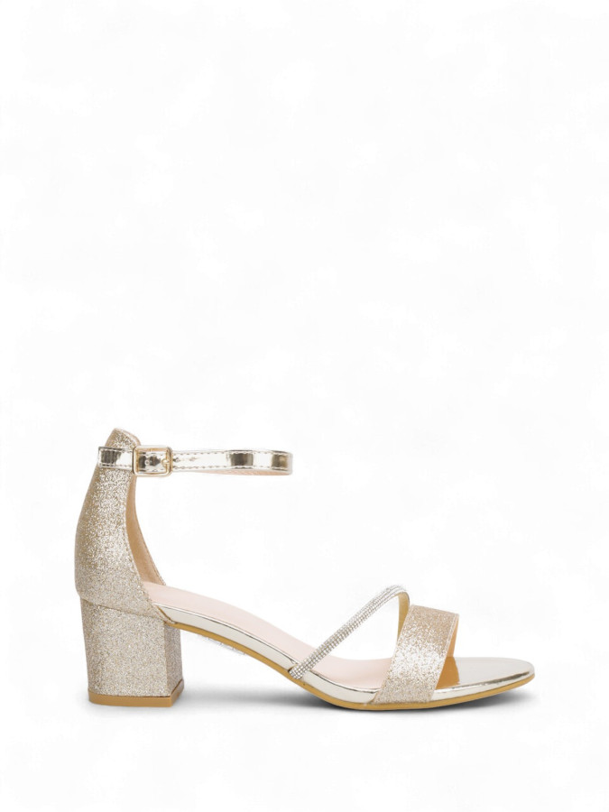 Sandales dorés à paillettes et brides à strass