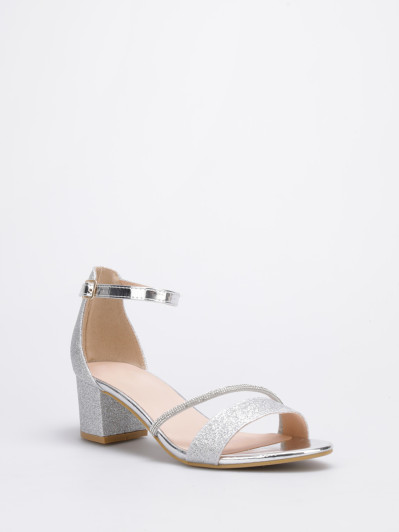 Sandales argentés à paillettes et brides à strass