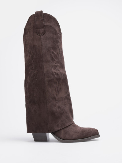 Bottes santiags marron en suédine avec revers