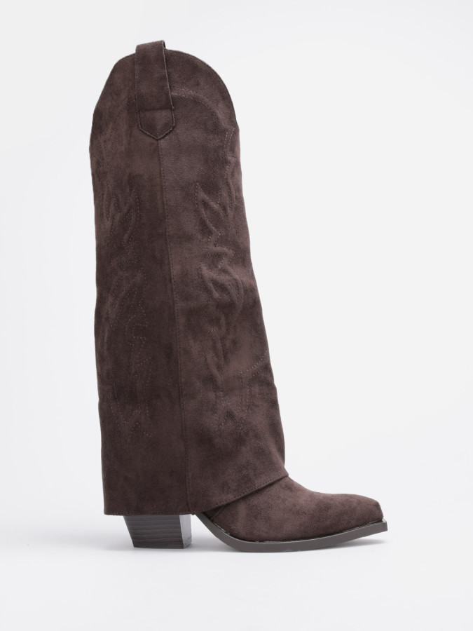 Bottes santiags marron en suédine avec revers