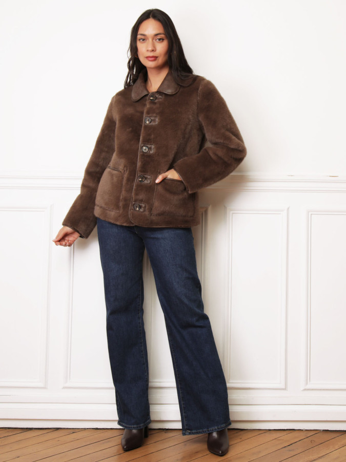 Blouson réversible fausse fourrure avec poches