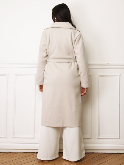 Manteau mi-long à nouer beige