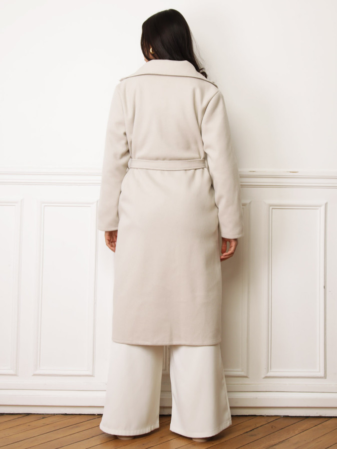 Manteau mi-long à nouer beige