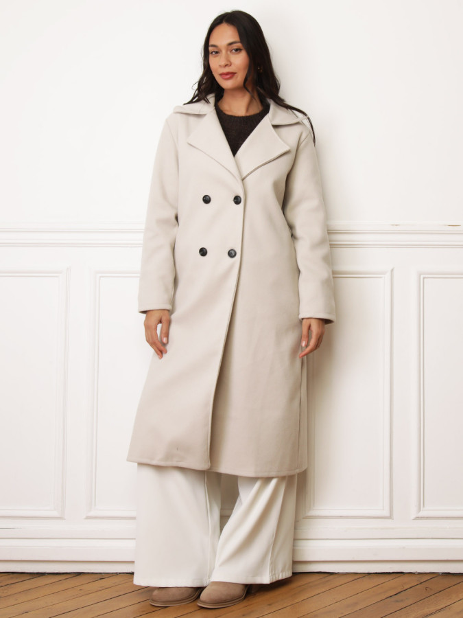 Manteau mi-long à nouer beige