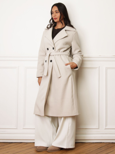 Manteau mi-long à nouer beige