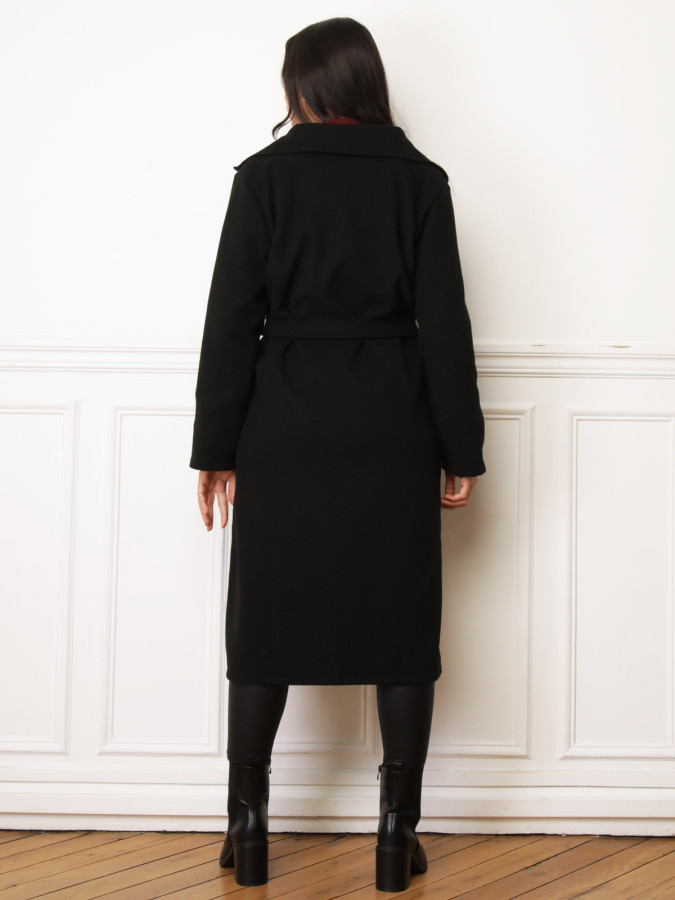 Manteau mi-long à nouer noir