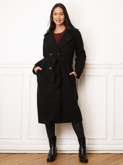 Manteau mi-long à nouer noir