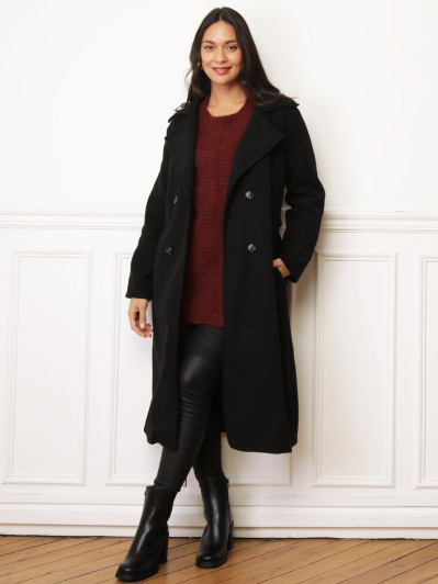 Manteau mi-long à nouer noir