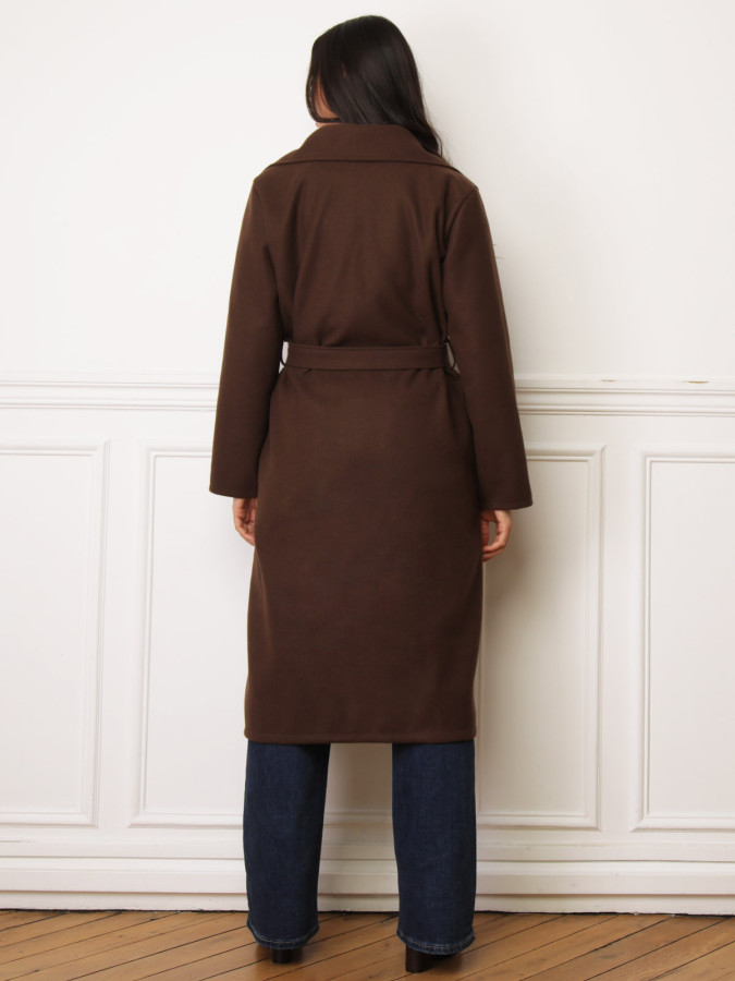 Manteau mi-long à nouer marron