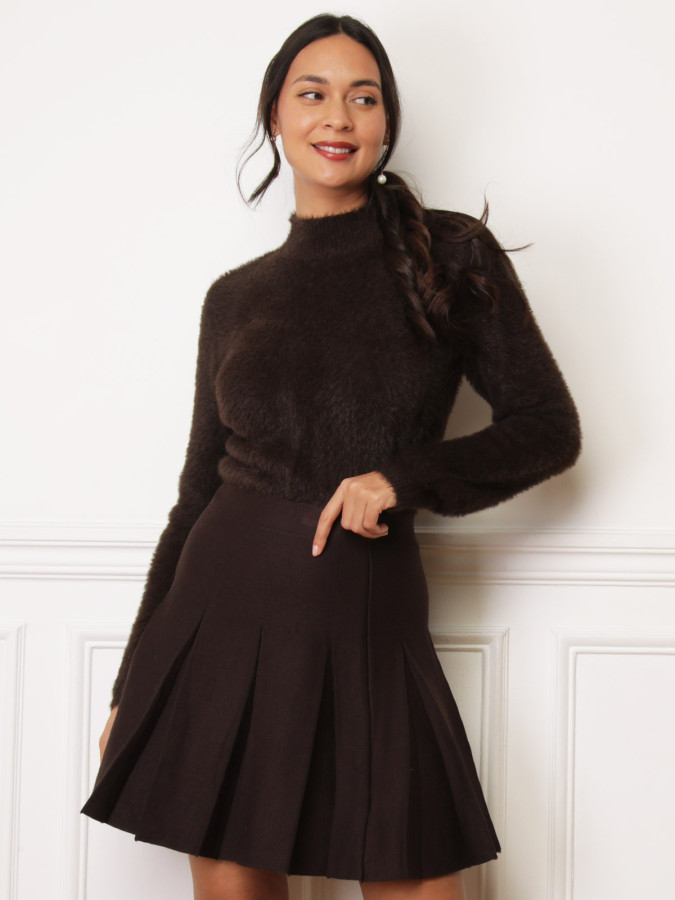 Pull marron en maille duveteuse