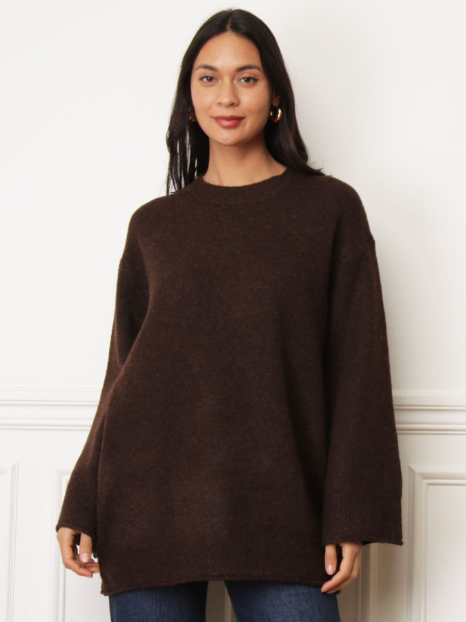 Pull oversize à manches évasées marron