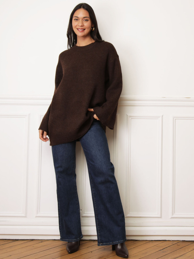 Pull oversize à manches évasées marron