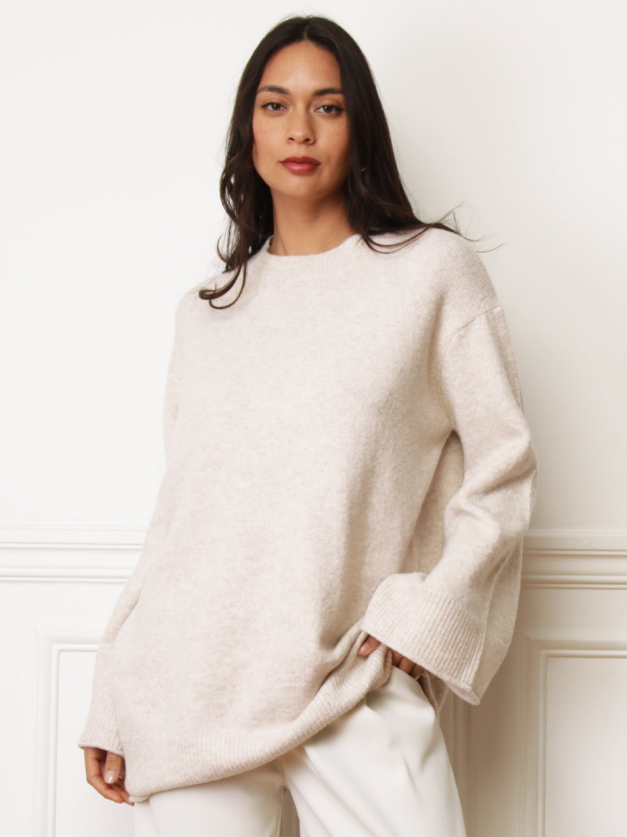 Pull oversize à manches évasées beige