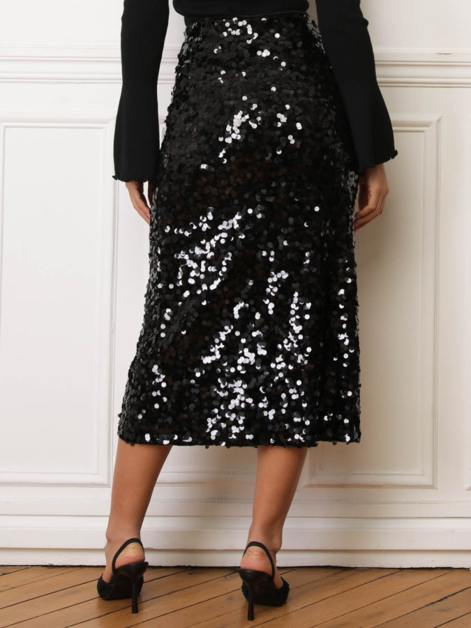 Jupe mi-longue en velours et sequins