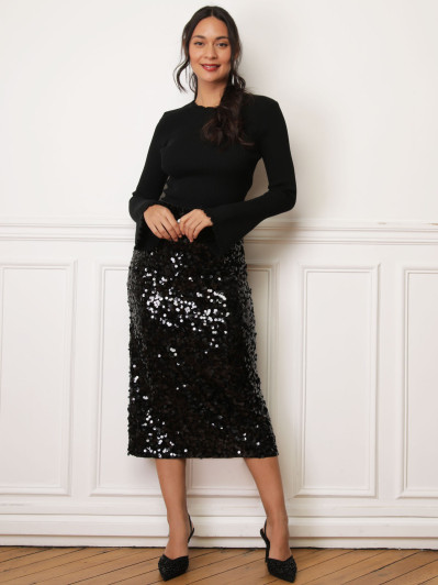 Jupe mi-longue en velours et sequins