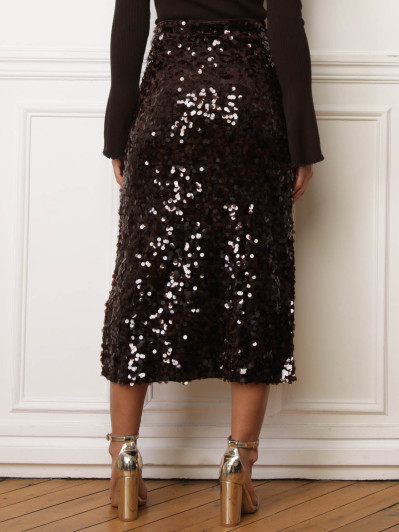 Jupe mi-longue en velours et sequins