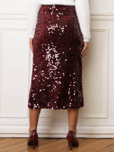 Jupe mi-longue en velours et sequins