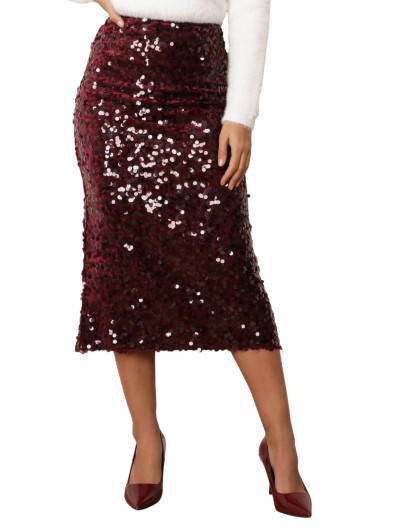 Jupe mi-longue en velours et sequins