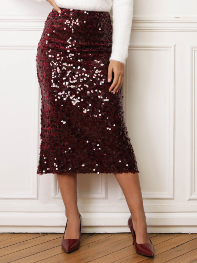 Jupe mi-longue en velours et sequins