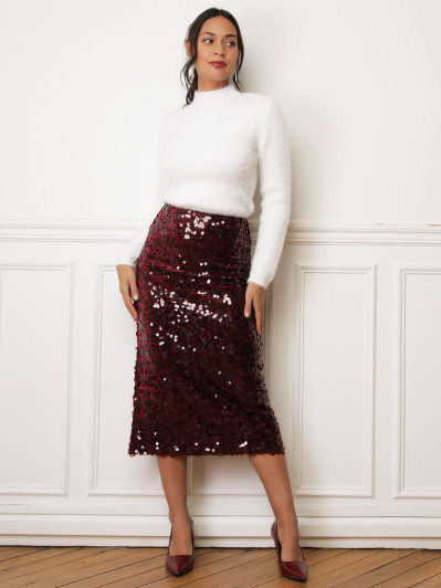 Jupe mi-longue en velours et sequins