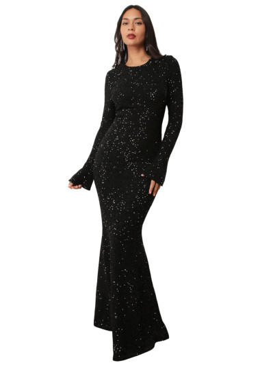 Robe sirène dos nu à sequins noire