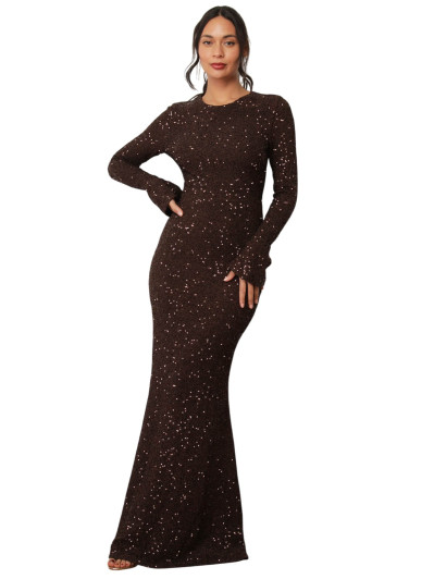 Robe sirène dos nu à sequins marron