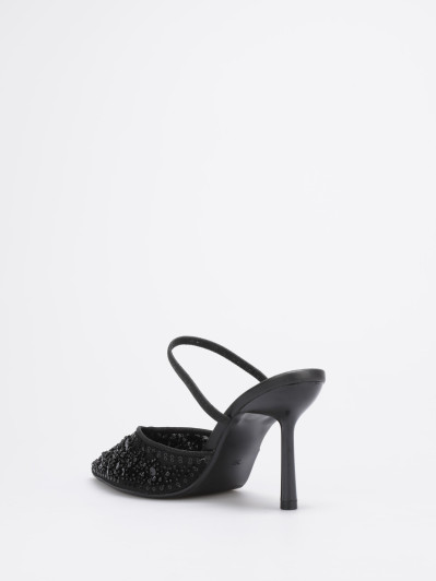 Escarpins slingback noirs ornés de perles et de strass