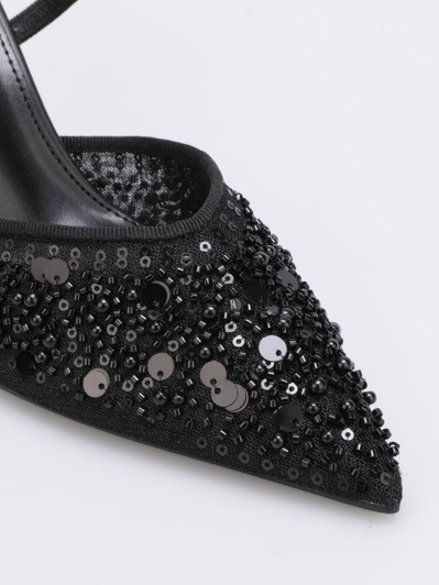 Escarpins slingback noirs ornés de perles et de strass