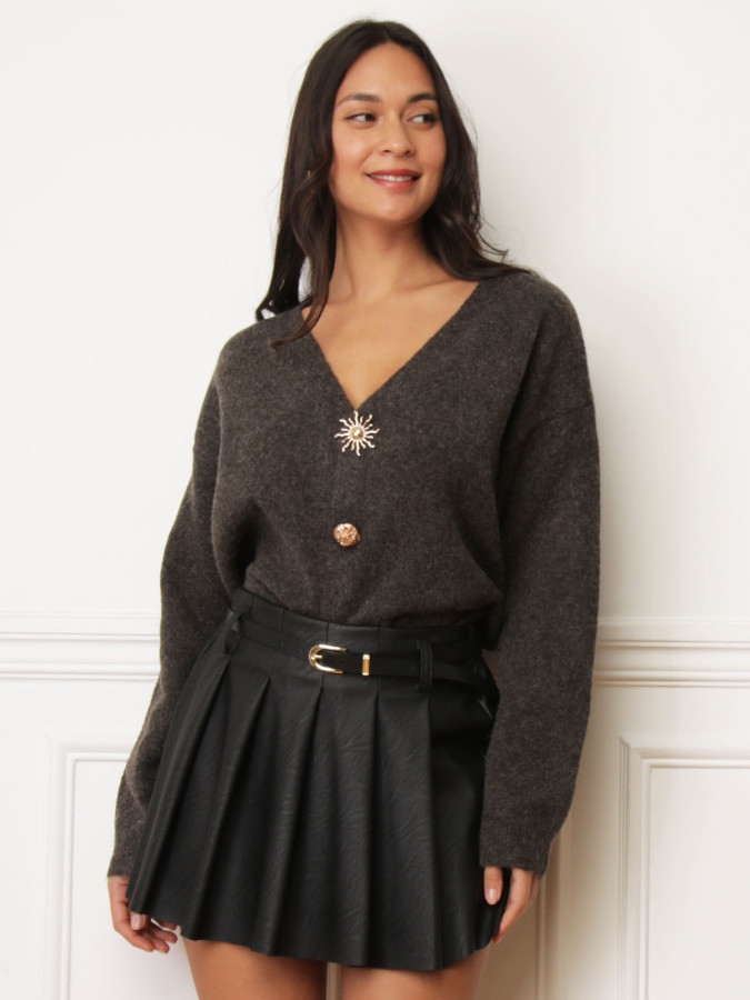 Jupe-short plissée en simili noire