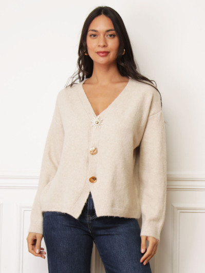 Gilet beige à boutons bijoux dorés