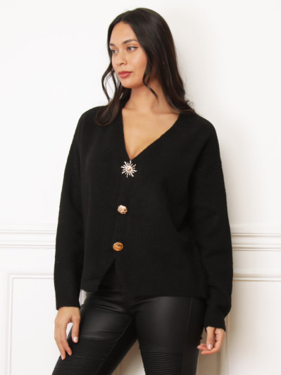 Gilet noir à boutons bijoux dorés