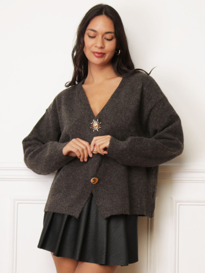 Gilet marron à boutons bijoux dorés