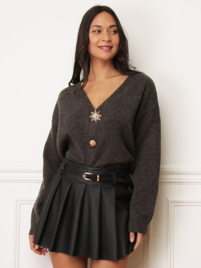 Gilet marron à boutons bijoux dorés