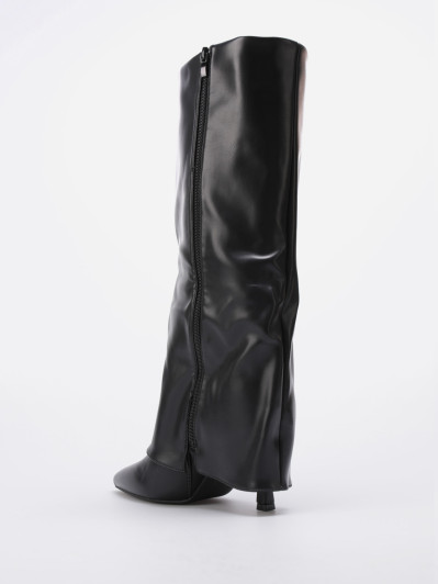 Bottes pointues noires avec revers à talon fin