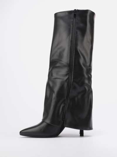Bottes pointues noires avec revers à talon fin