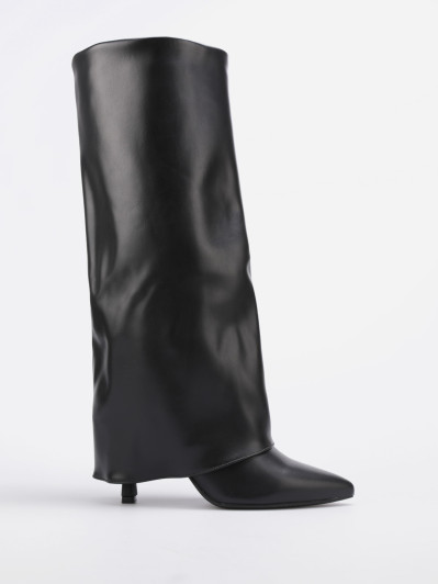 Bottes pointues noires avec revers à talon fin